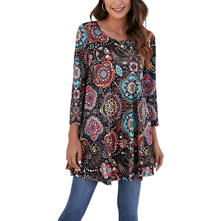Avelyn | A-Linien-Tunika-Oberteil mit Mandala-Print und 3/4-Ärmeln