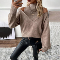 Sienna | Women's Off-Shoulder Layered Turtleneck Knit Sweater