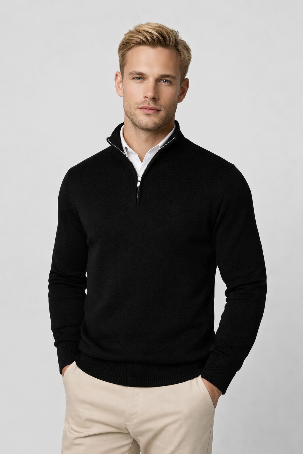 Everline | Modern Half Zip High Neck Sweater