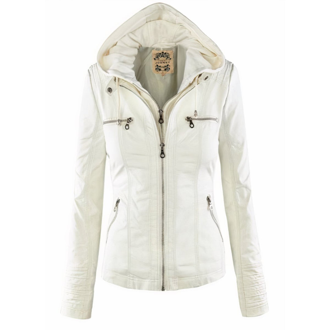 Vera | Faux Leather Jacket – Fitted Moto Style with Removable Hood