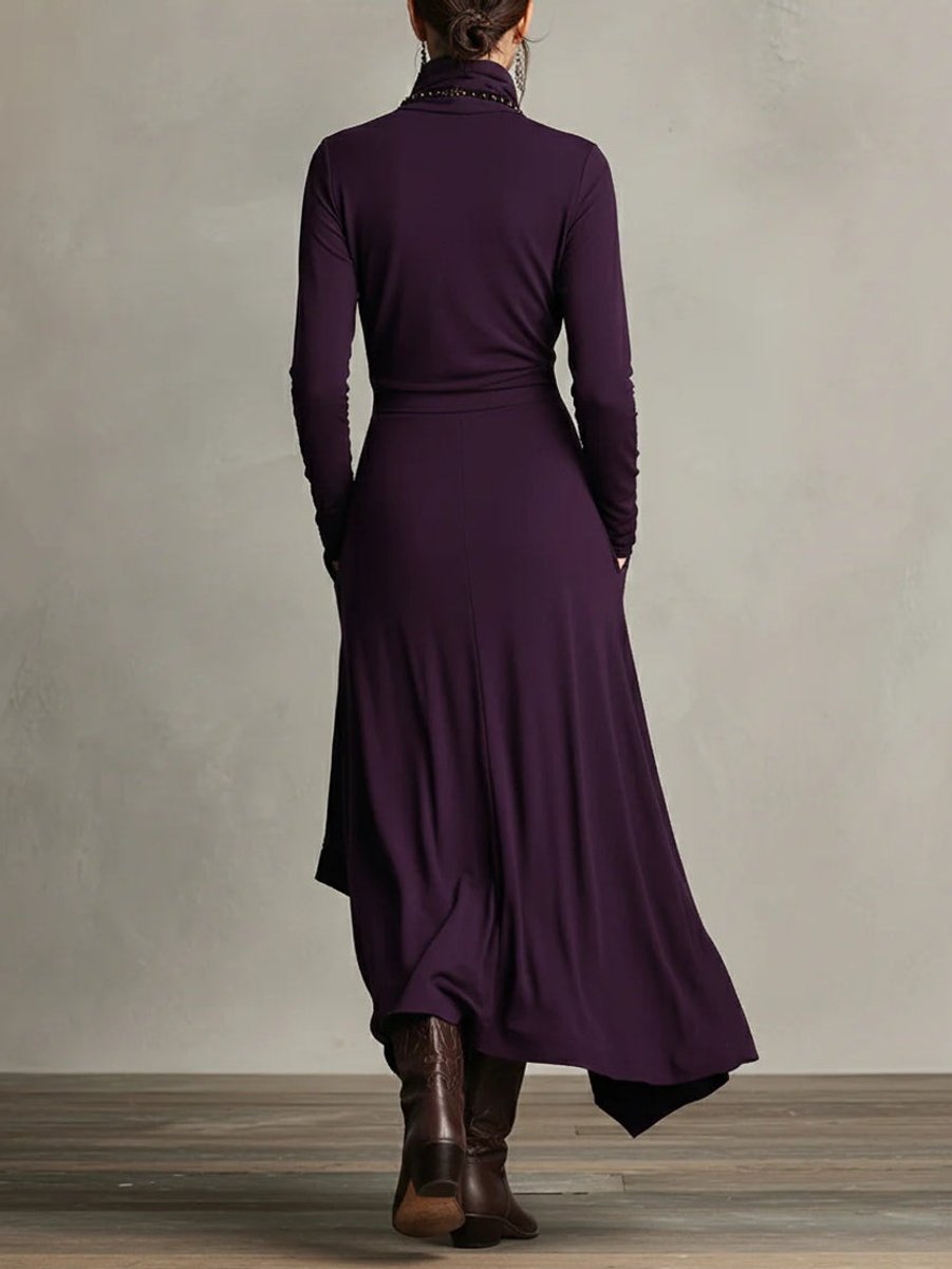 Lunara | Women's Asymmetrical Hem High-Neck Maxi Dress