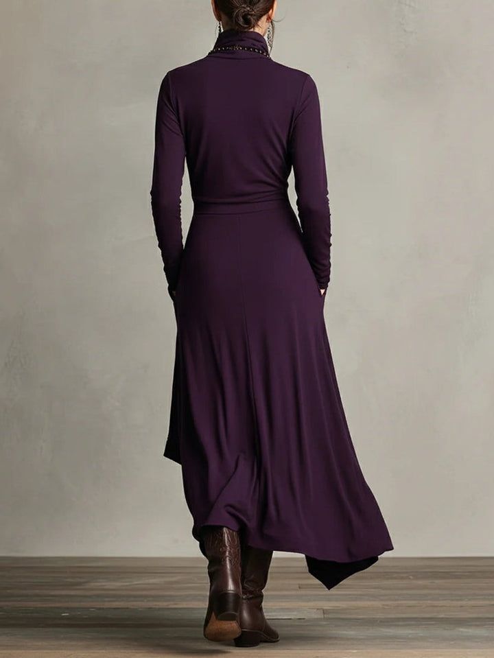Lunara | Women's Asymmetrical Hem High-Neck Maxi Dress