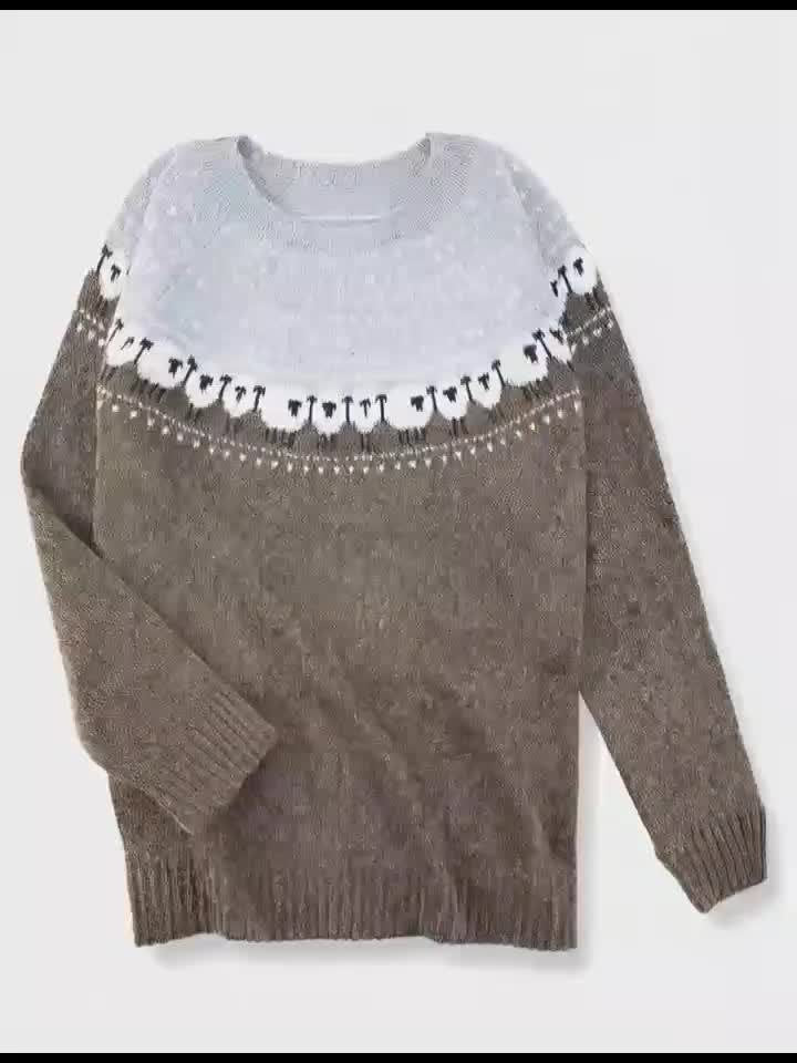 Jolene | Chunky Knit Sweater with Sheep Jacquard Pattern