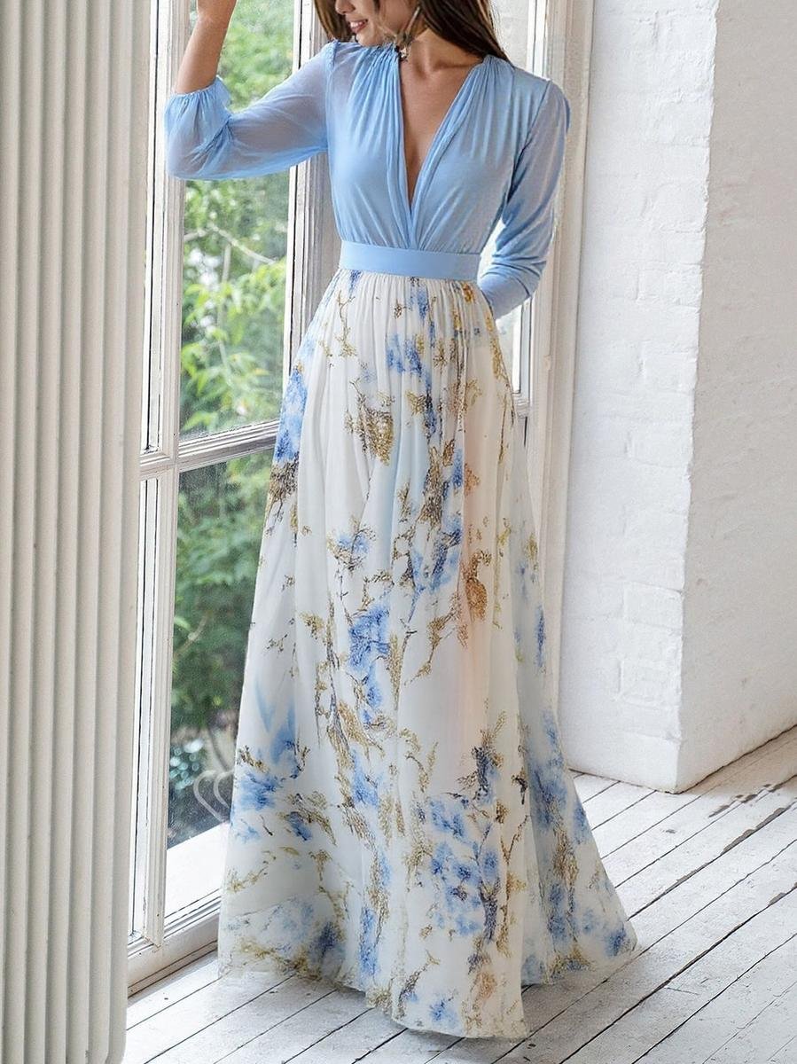 Celestine | Women's Deep V-Neck Floral Chiffon Maxi Dress