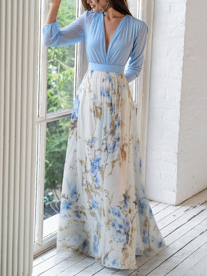 Celestine | Women's Deep V-Neck Floral Chiffon Maxi Dress