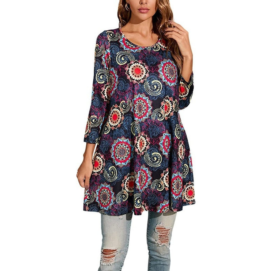 Avelyn | A-Linien-Tunika-Oberteil mit Mandala-Print und 3/4-Ärmeln