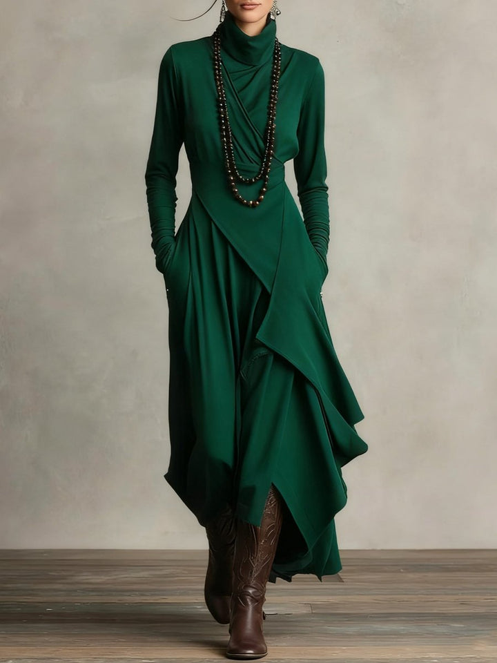 Lunara | Women's Asymmetrical Hem High-Neck Maxi Dress