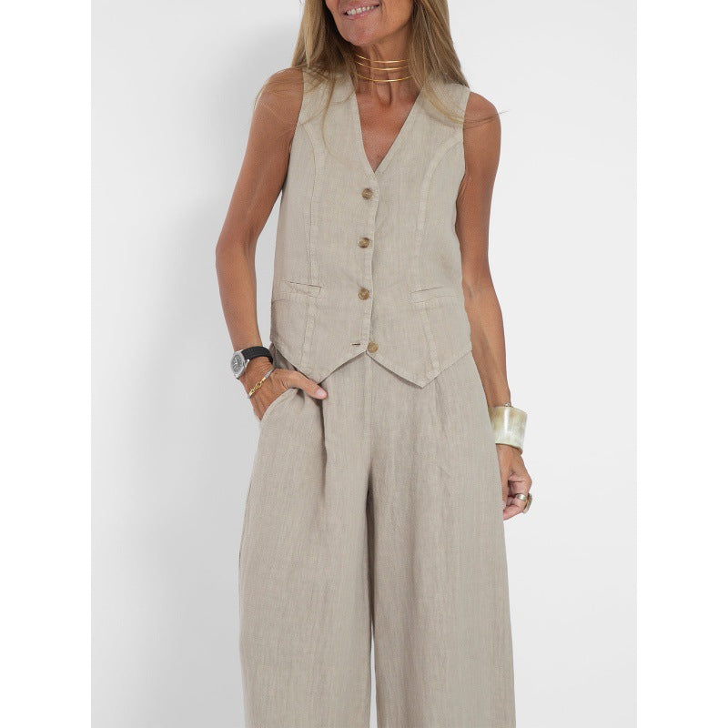 Eliana | Linen Button Detail Vest