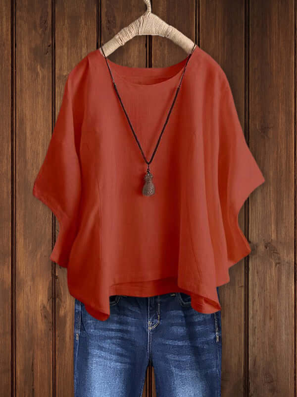 Quinley | Crepe Round Neck Short Sleeve Relaxed Tunic Top
