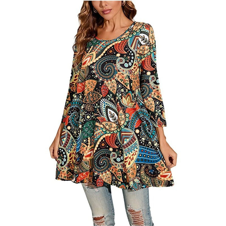 Avelyn | A-Linien-Tunika-Oberteil mit Mandala-Print und 3/4-Ärmeln