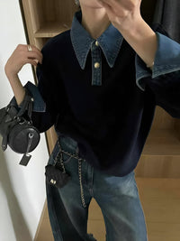 Clara | 2-in-1 Denim Collar Knitted Sweater