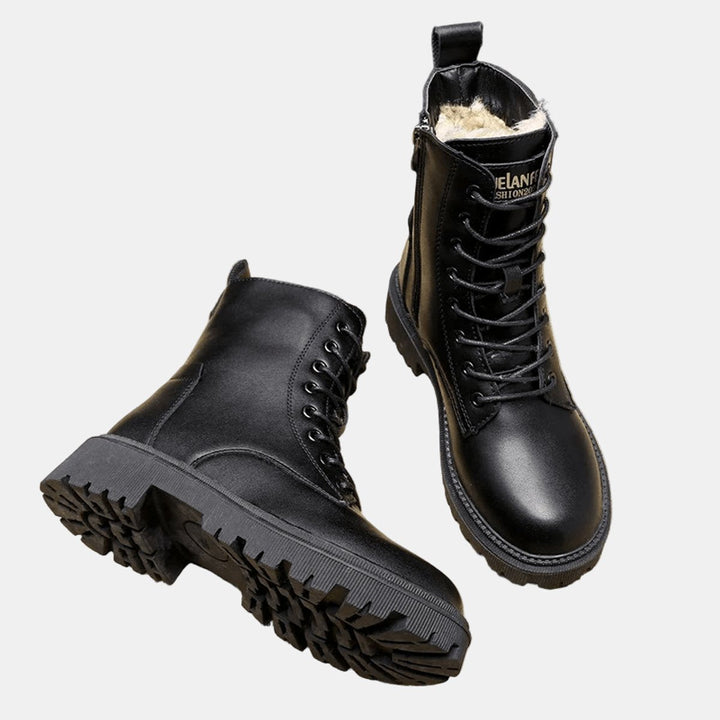 Yuela | Combat-Ankle-Boots für Damen aus Kunstleder mit Fleecefutter