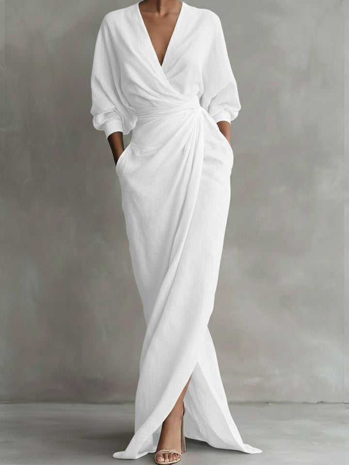 Velisande | Women's Elegant V-Neck Draped Maxi Wrap Dress