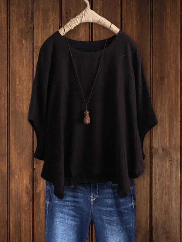Quinley | Crepe Round Neck Short Sleeve Relaxed Tunic Top