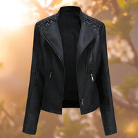 Clara | Lace Shoulder Zip-Up Faux Leather Jacket