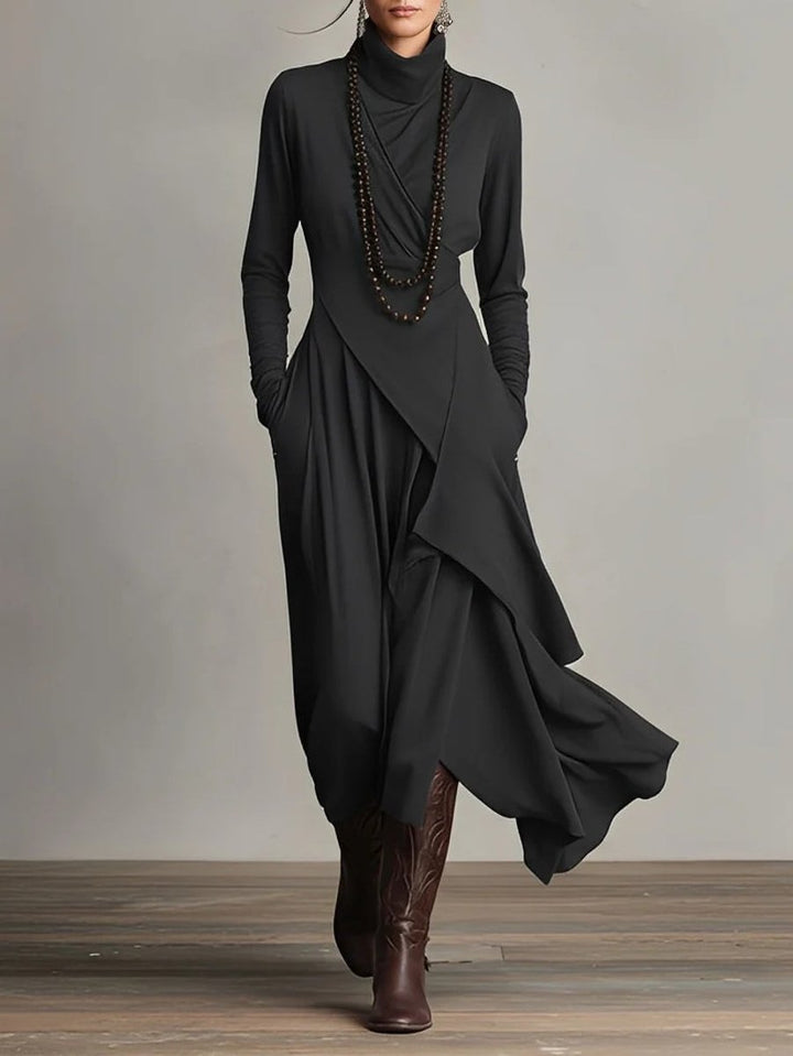Lunara | Women's Asymmetrical Hem High-Neck Maxi Dress