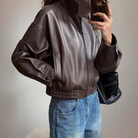 Victoria | Elastic Hem Faux Leather Bomber Jacket