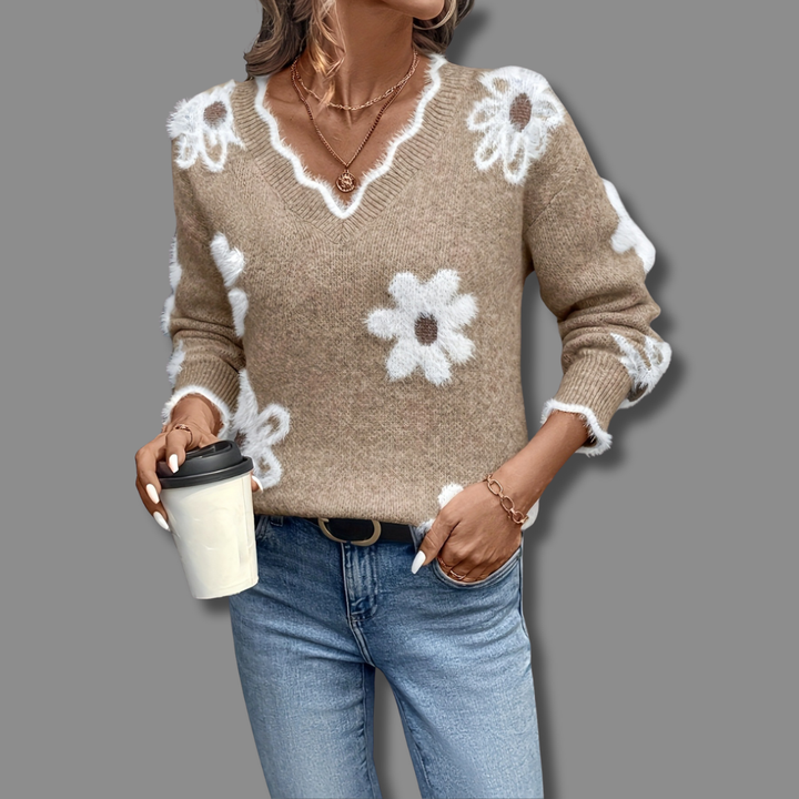 Penelope | Floraler V-Ausschnitt Pullover