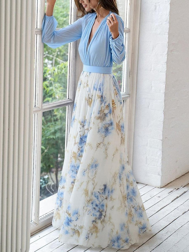 Celestine | Women's Deep V-Neck Floral Chiffon Maxi Dress