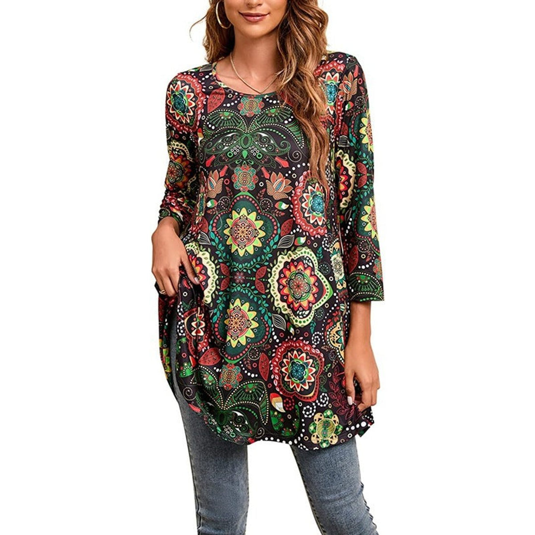 Avelyn | A-Linien-Tunika-Oberteil mit Mandala-Print und 3/4-Ärmeln