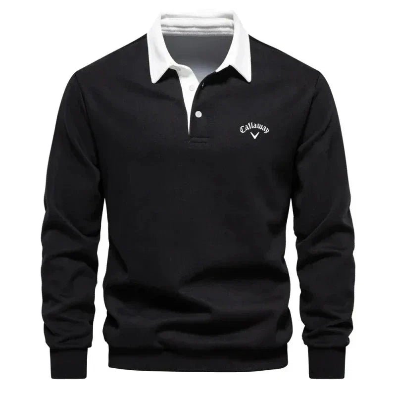 Hudson | Contrast Collar Long-Sleeve Cotton Blend Polo Sweater