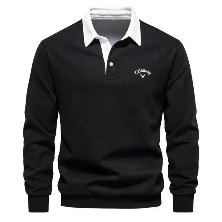 Hudson | Contrast Collar Long-Sleeve Cotton Blend Polo Sweater