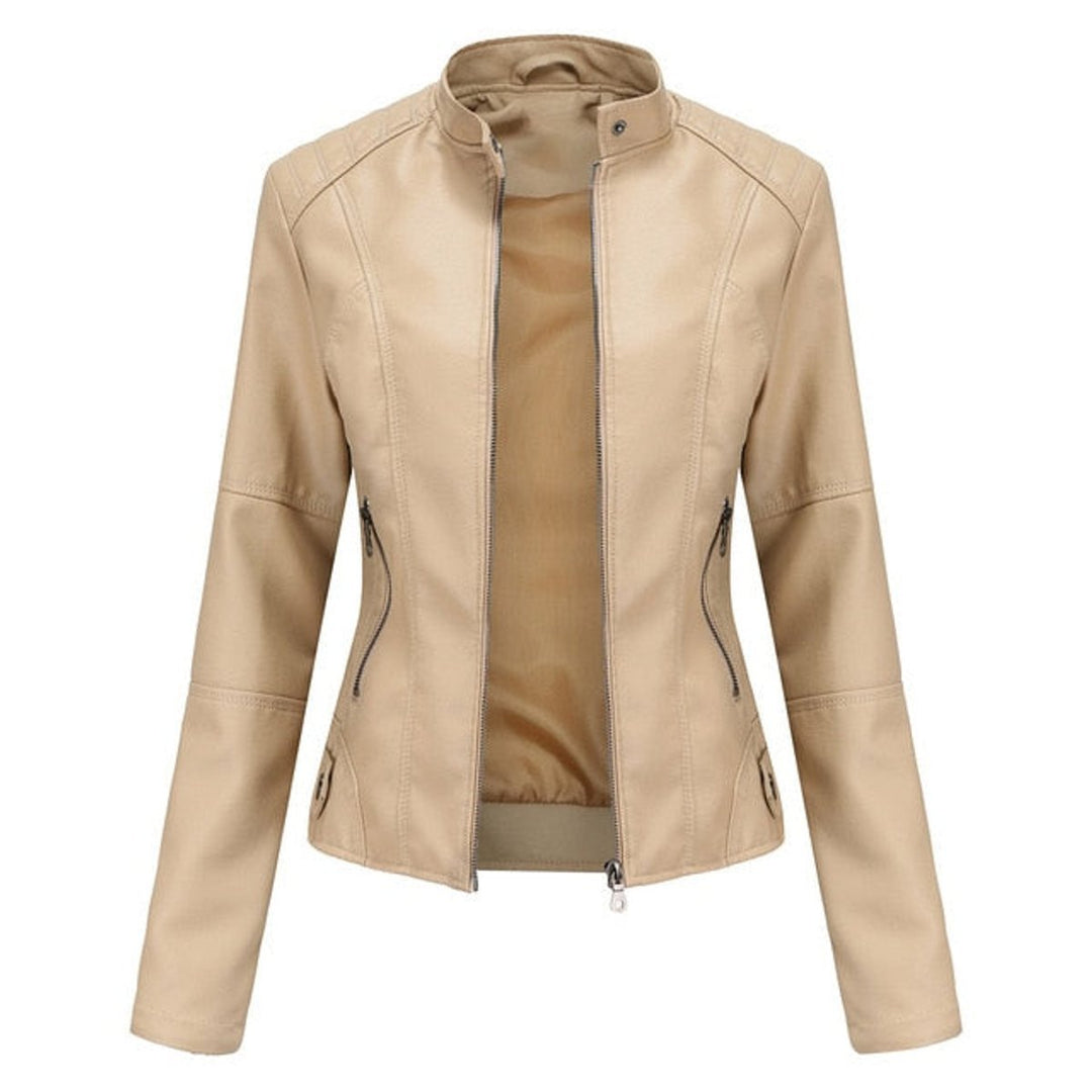Florence | Cropped Faux Leather Jacket – Stand Collar Style for Women