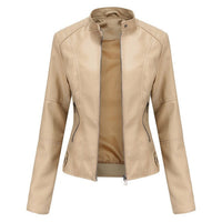 Elena | Cropped Stand Collar Faux Leather Jacket