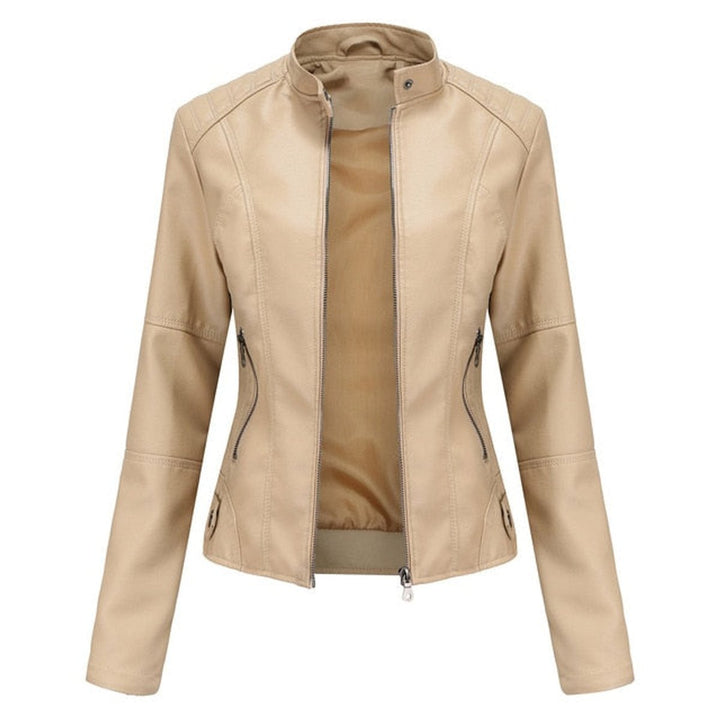 Florence | Cropped Faux Leather Jacket – Stand Collar Style for Women