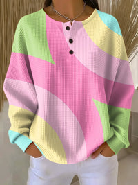 Elena | Abstract Geometric Fleece-Lined Waffle Sweater