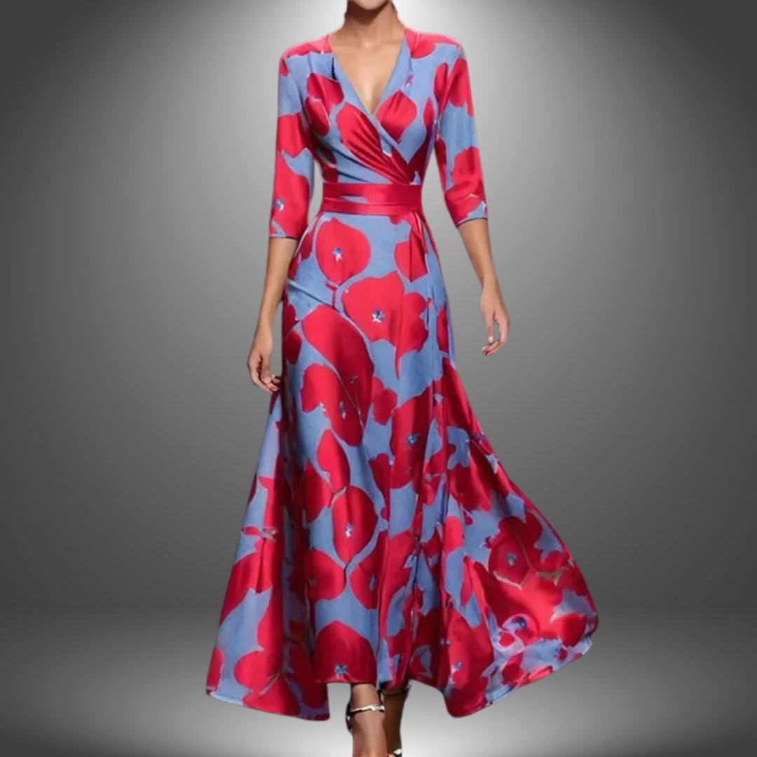 Elysia | Elegant Printed Wrap Dress with 3/4 Sleeves