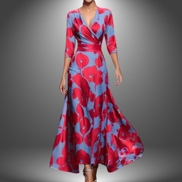 Elysia | Elegant Printed Wrap Dress with 3/4 Sleeves