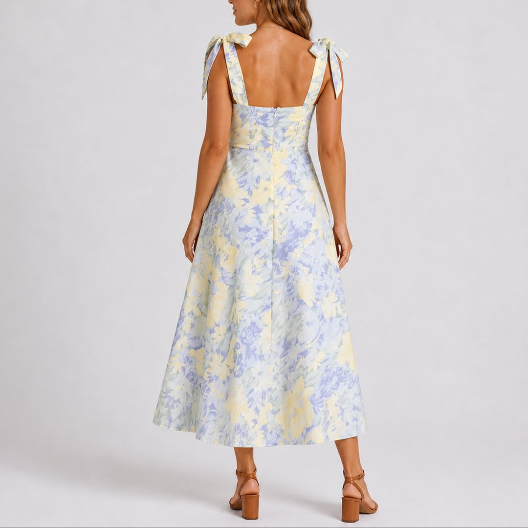 Aurelia | Florales Midikleid für Damen als Hochzeitsgastkleid im Herbst mit gerafftem Oberteil