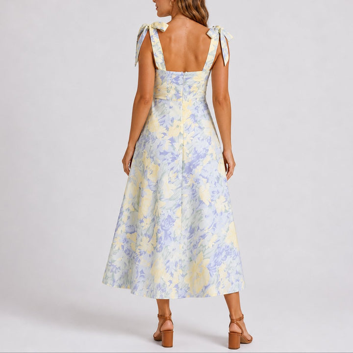 Aurelia | Florales Midikleid für Damen als Hochzeitsgastkleid im Herbst mit gerafftem Oberteil