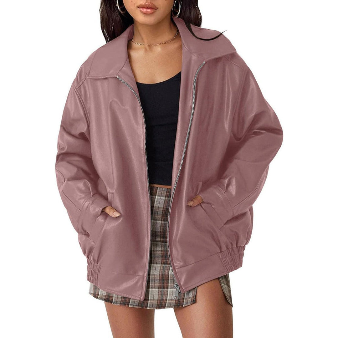 Ava | Bomber Jacket – Oversized Faux Leather Style for Women