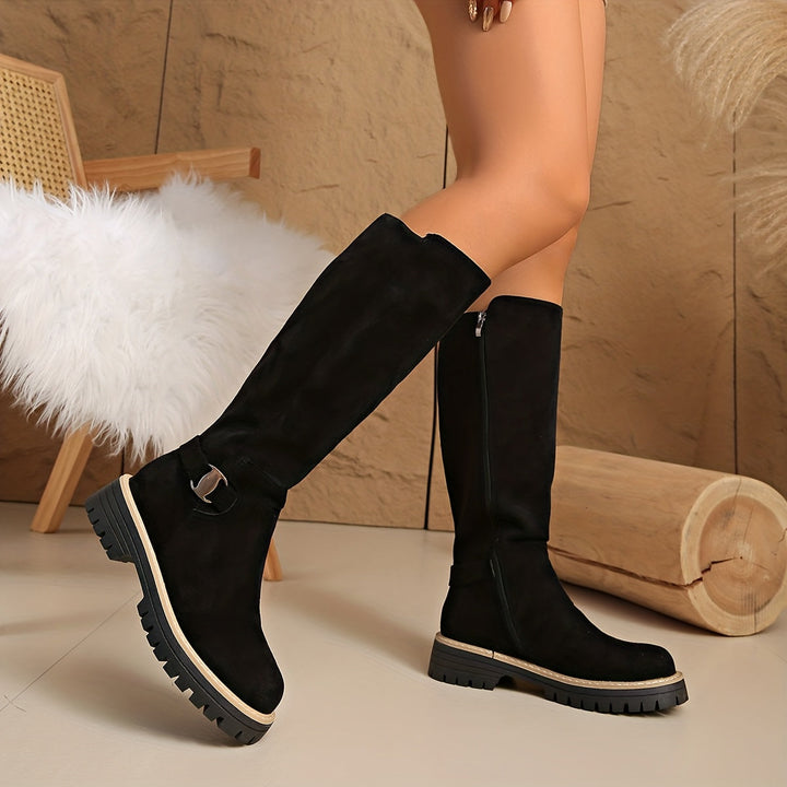 Sabeli | Elegante Velourslederstiefel für Damen mit knöchelhohem Schaft und Blockabsatz