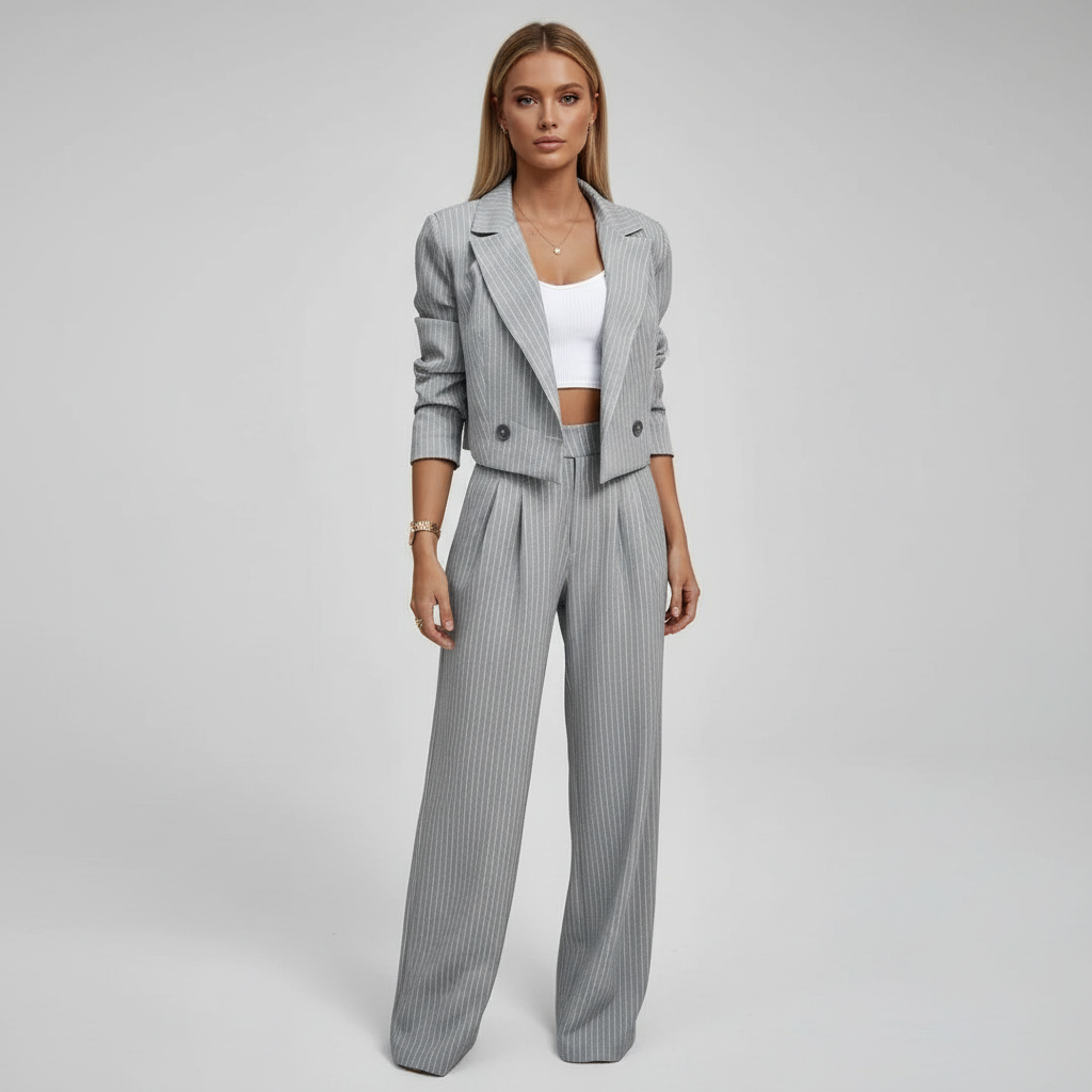 Regina | Completo da donna con blazer a righe e pantaloni a gamba larga