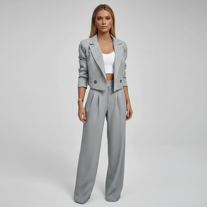 Regina | Completo da donna con blazer a righe e pantaloni a gamba larga