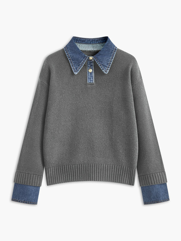Camille | Strick-Poloshirt mit Jeanskragen