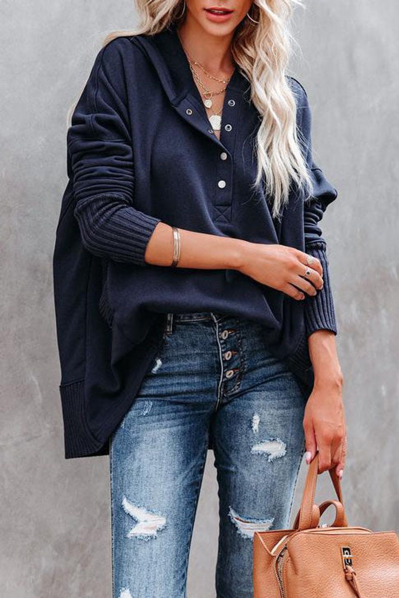 Rosielle | Relaxed Longline Hooded Drawstring Tunic Sweatshirt
