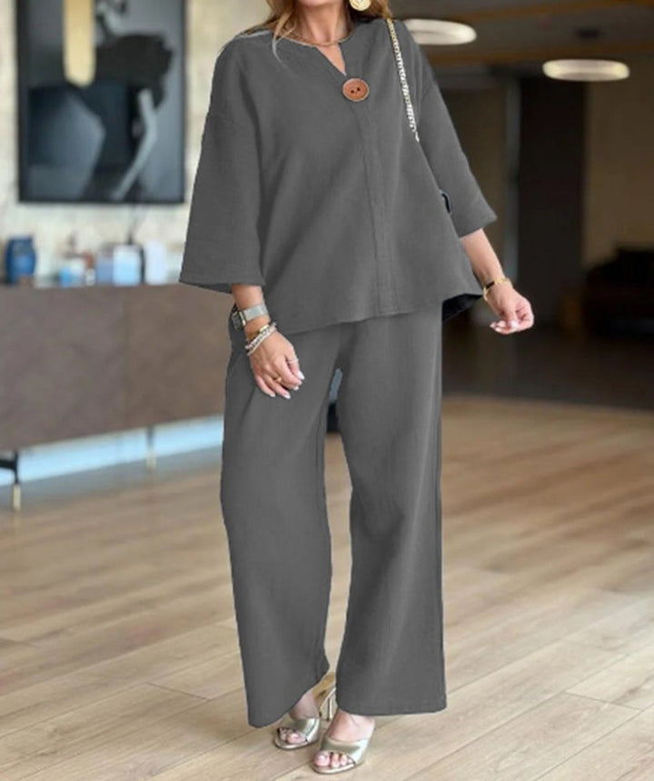 Linara | Set aus legerer Tunika mit 3/4-Ärmeln und Hose mit weitem Bein