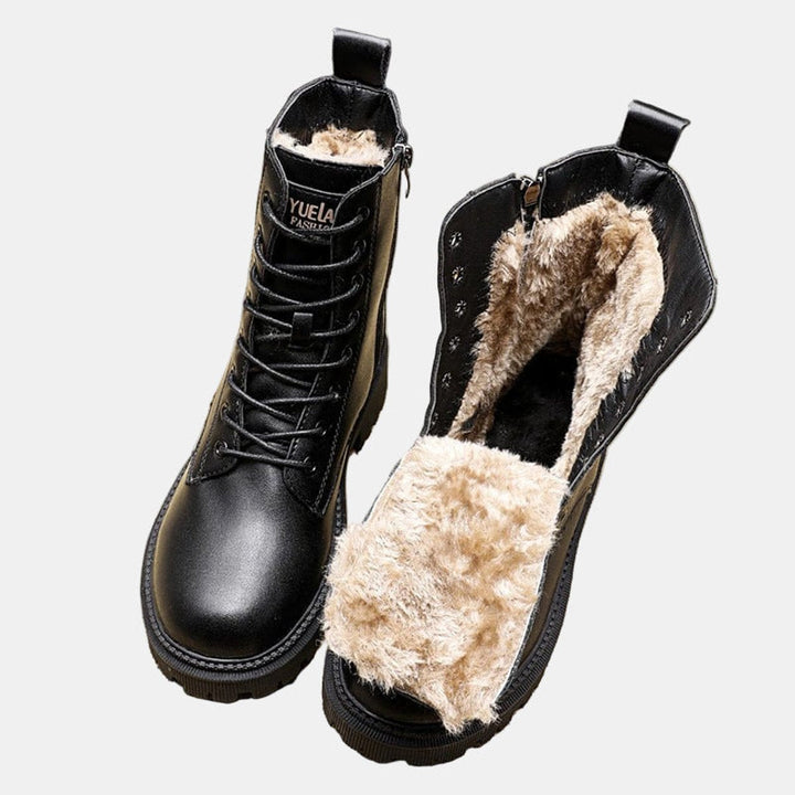 Yuela | Combat-Ankle-Boots für Damen aus Kunstleder mit Fleecefutter