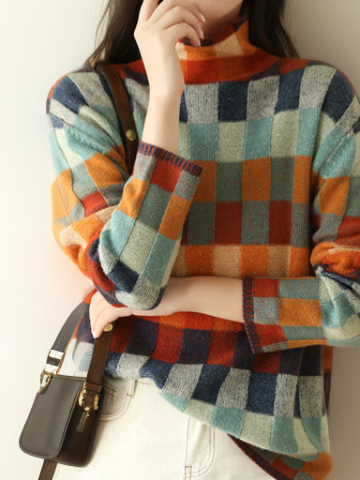 Belle | Luxurious Pullover – Cozy Checkered Style for Women