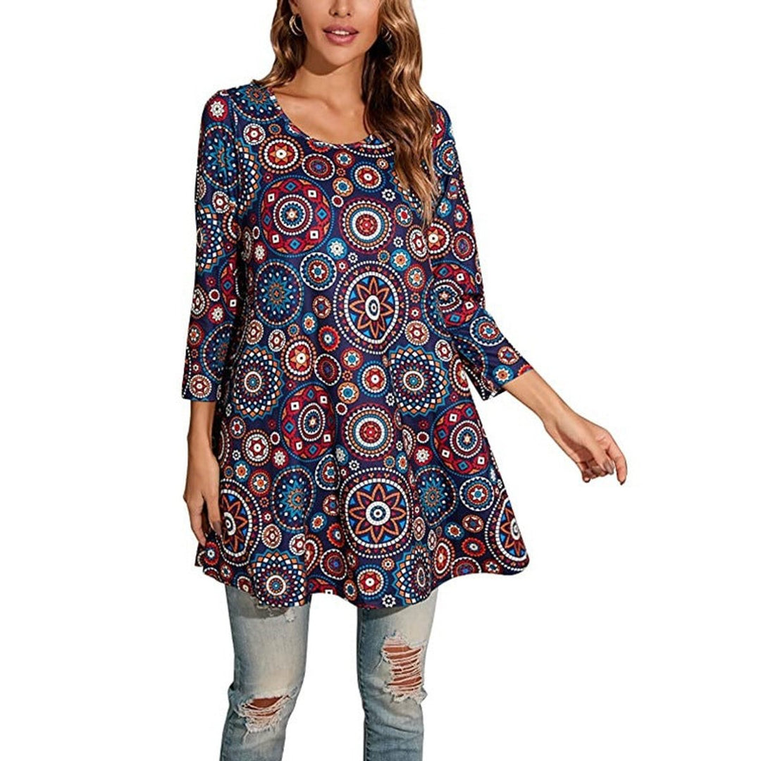 Avelyn | A-Linien-Tunika-Oberteil mit Mandala-Print und 3/4-Ärmeln