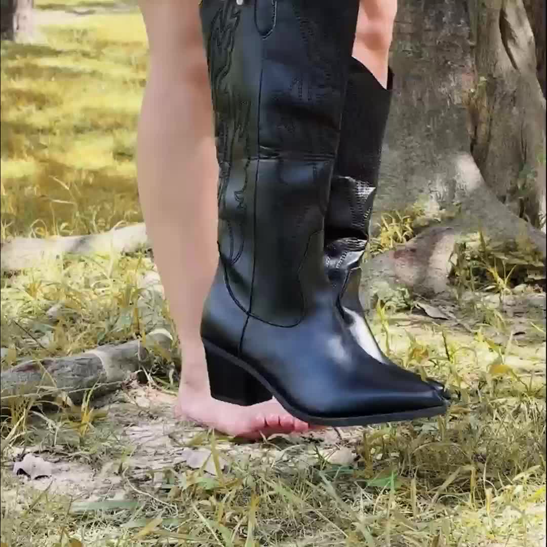 Evangeline | Stivali da cowboy eleganti da donna al ginocchio con gambale ampio