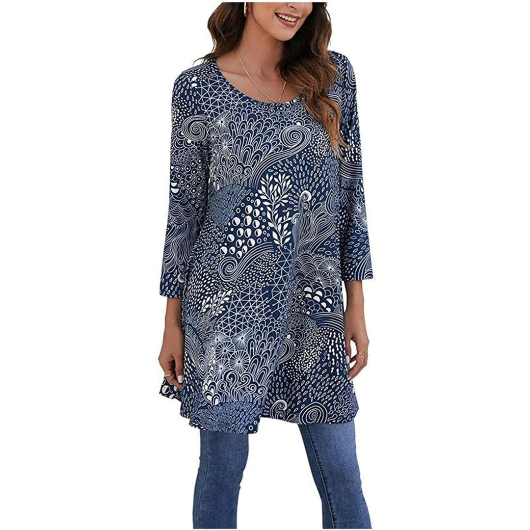 Avelyn | A-Linien-Tunika-Oberteil mit Mandala-Print und 3/4-Ärmeln
