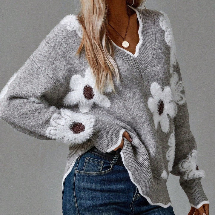 Penelope | Floraler V-Ausschnitt Pullover