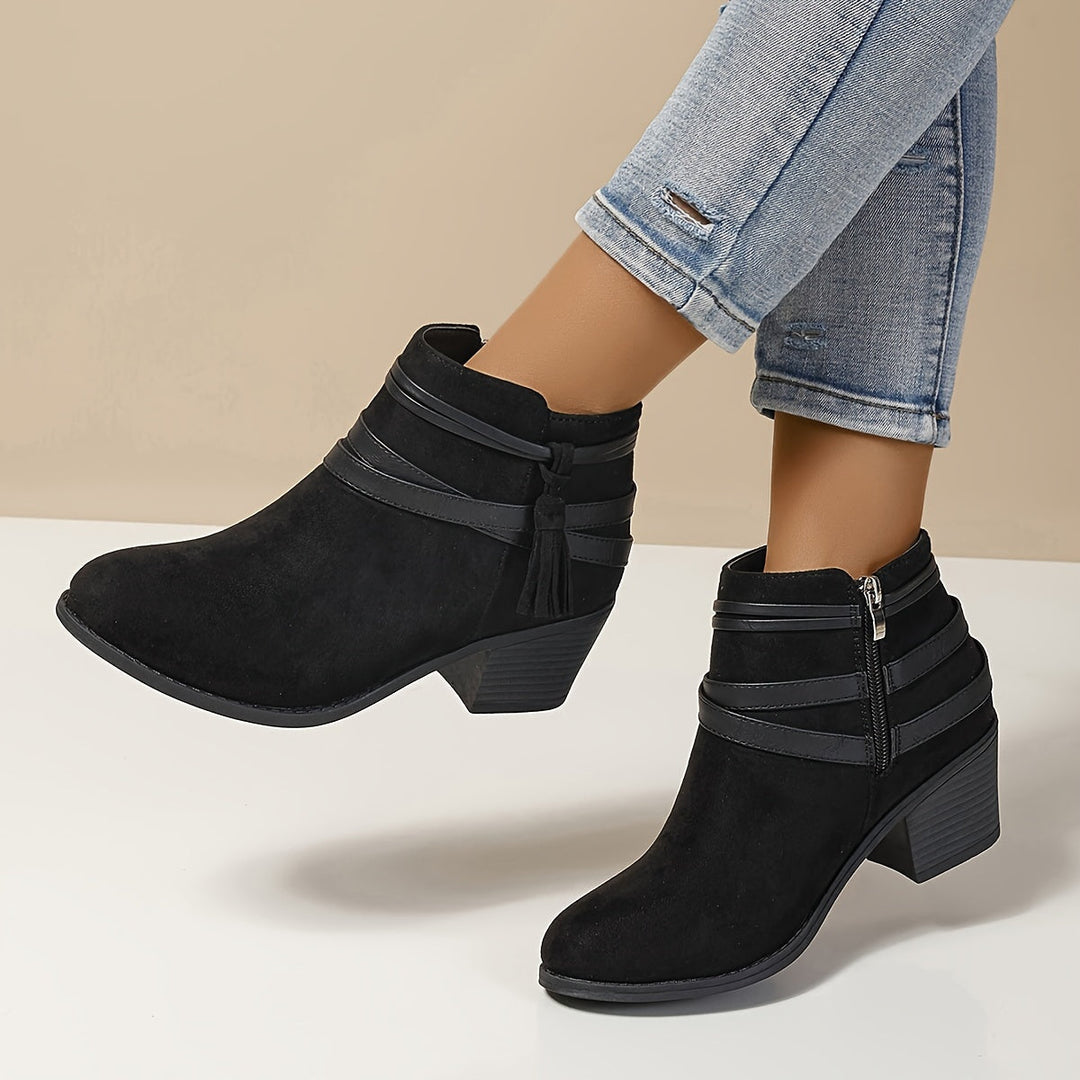Ravelle | Schicke Stiefeletten mit Quasten und Blockabsatz für Damen