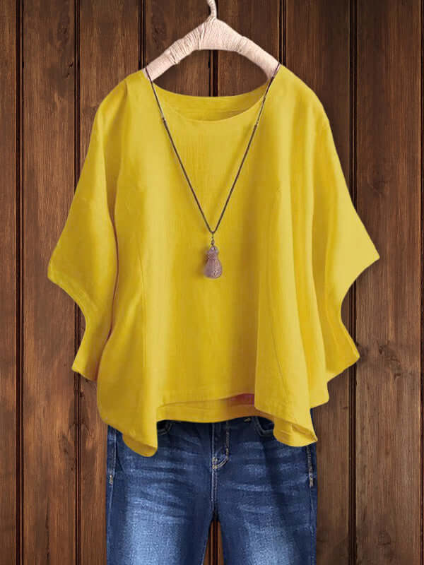 Quinley | Crepe Round Neck Short Sleeve Relaxed Tunic Top