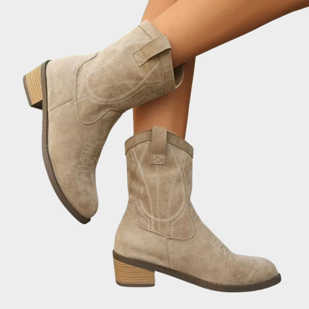 Lunaria | Elegante Ankle Boots für Damen aus besticktem Veloursleder mit mittelhohem Schaft